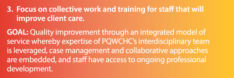  3   Focus on collective work and training for staff that will improve client care  GOAL  Quality improvement through   