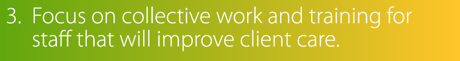 3   Focus on collective work and training for staff that will improve client care 