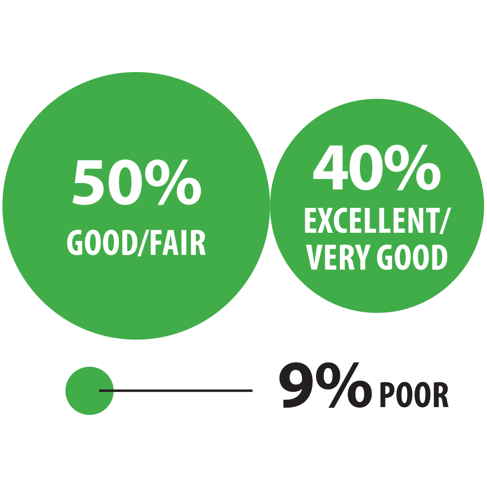 50% Good/Fair | 40% Excellent/Very Good | 9% poor