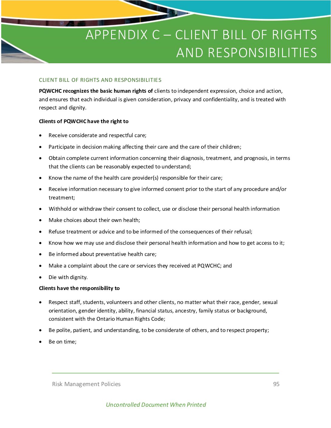 APPENDIX C – CLIENT BILL OF RIGHTS AND RESPONSIBILITIES