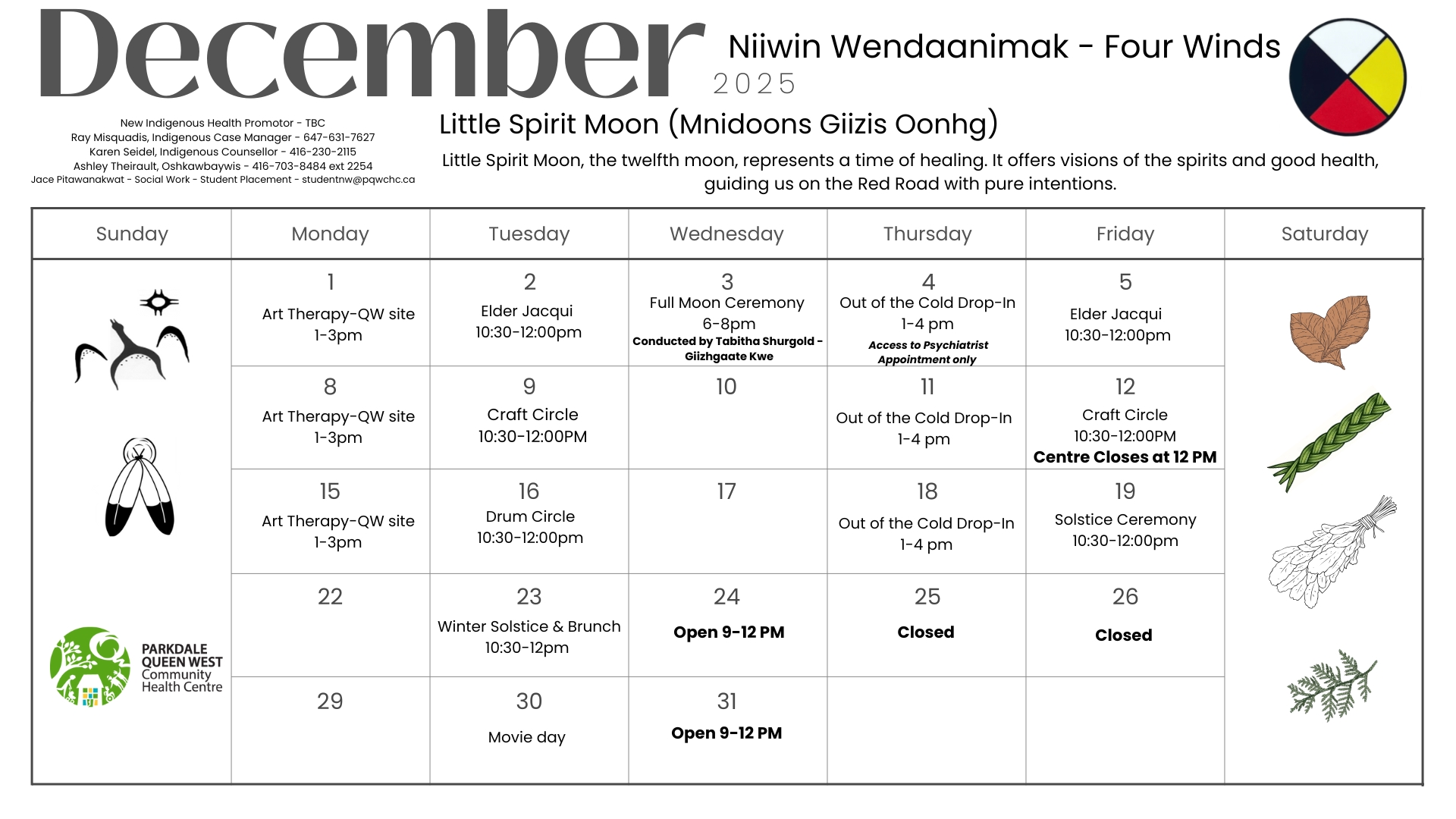 Niiwin Wendaanimak Program Monthly Calendar