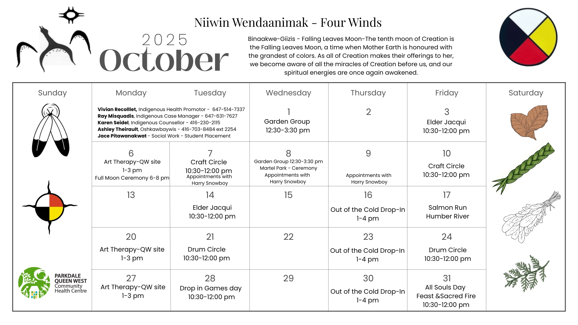 Niiwin Wendaanimak Program Monthly Calendar