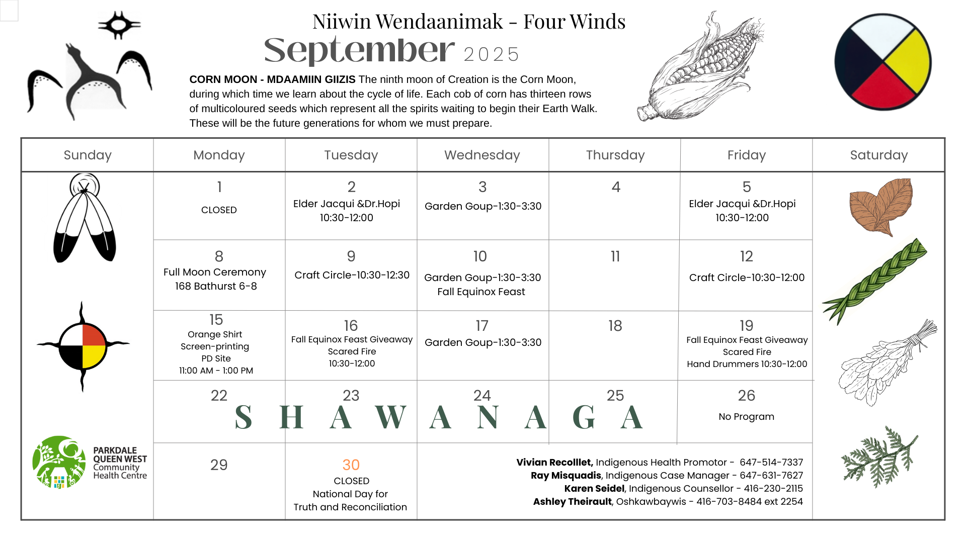 Niiwin Wendaanimak Program Monthly Calendar