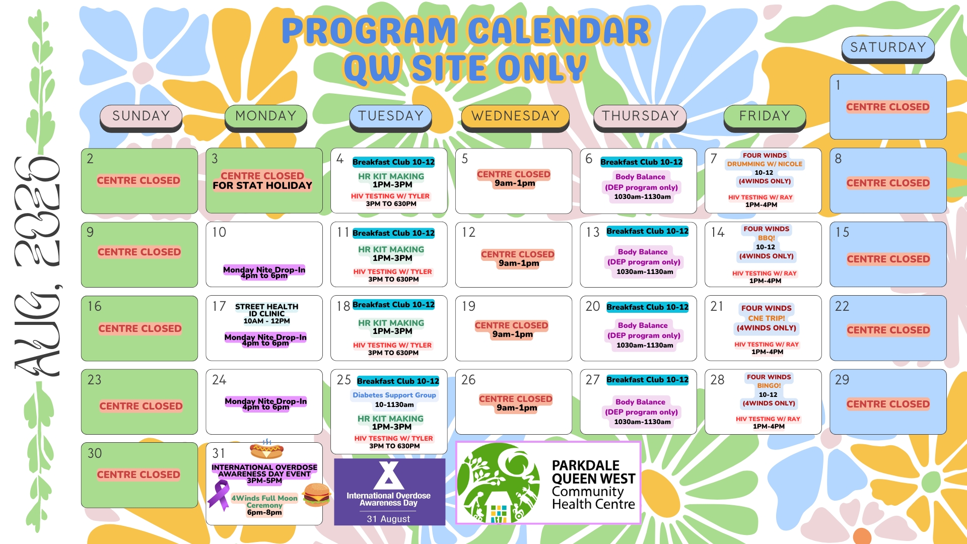 Queen West Program Calendar August 2026