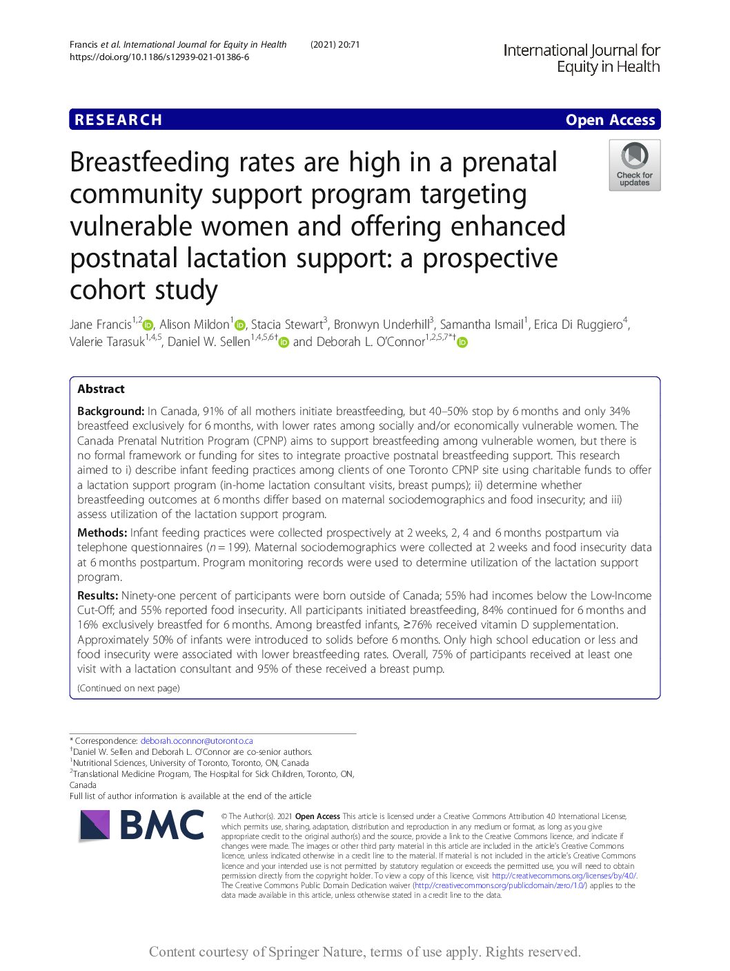 Breastfeeding rates are high in a prenatal community support program targeting vulnerable women and offering enhanced postnatal lactation support: a prospective cohort study