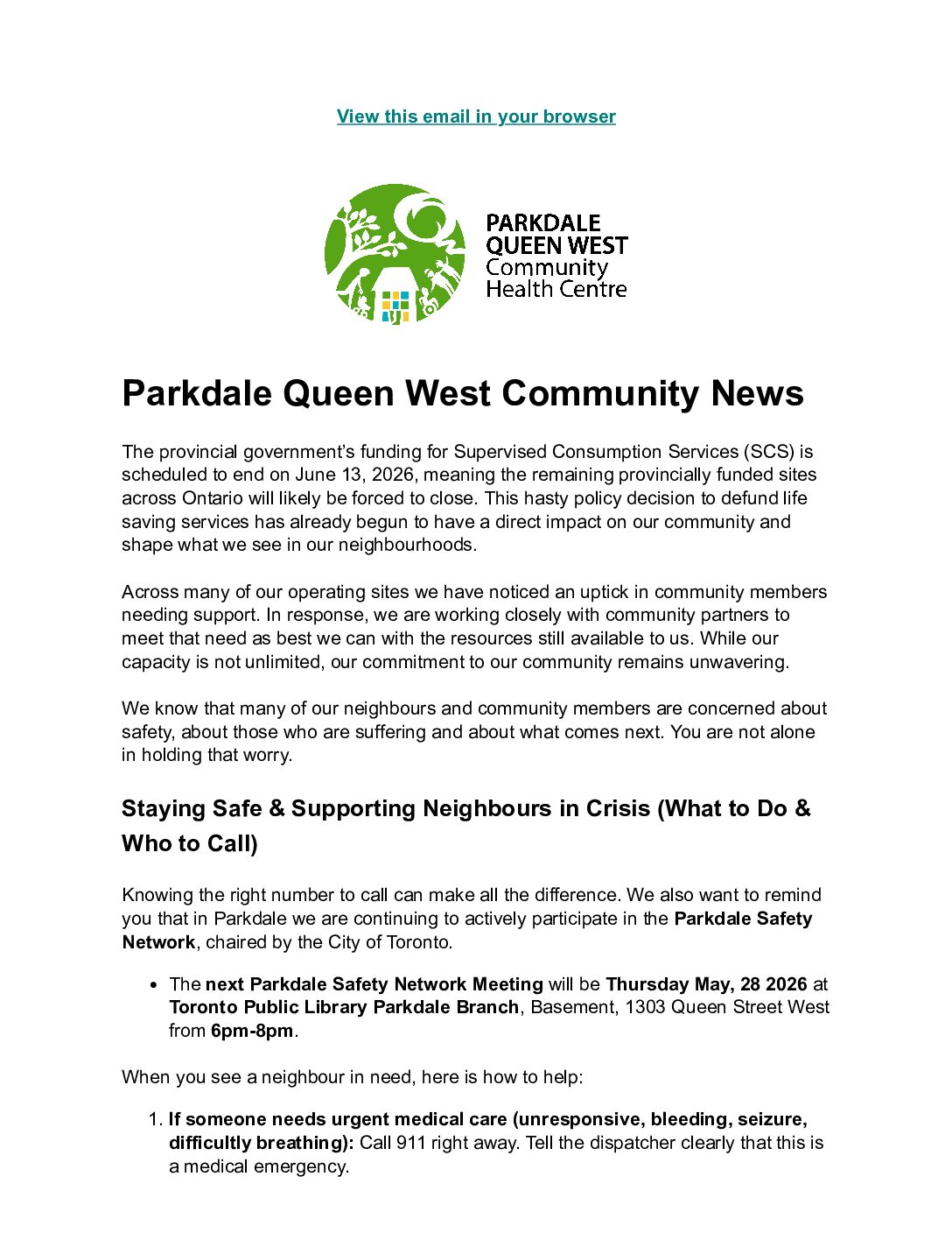 Community Health & Safety Update May 2026
