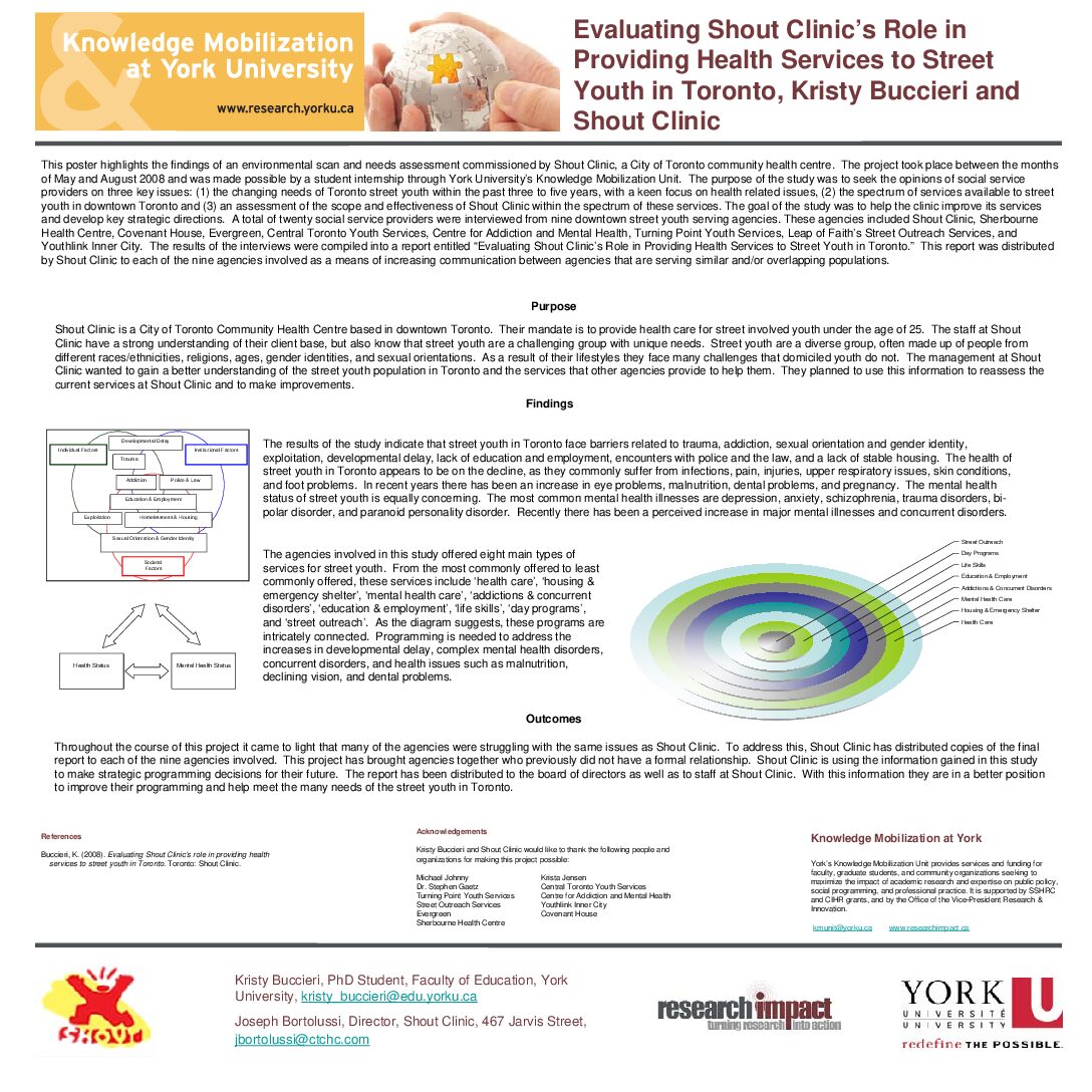 Evaluating Shout Clinics Role in Providing Health Services to Street Youth in Toronto