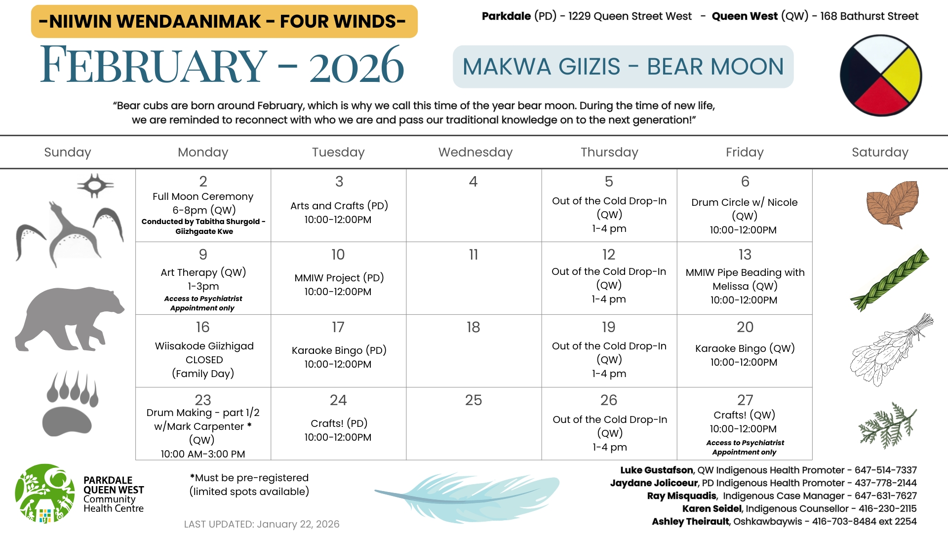 Niiwin Wendaanimak Program Monthly Calendar