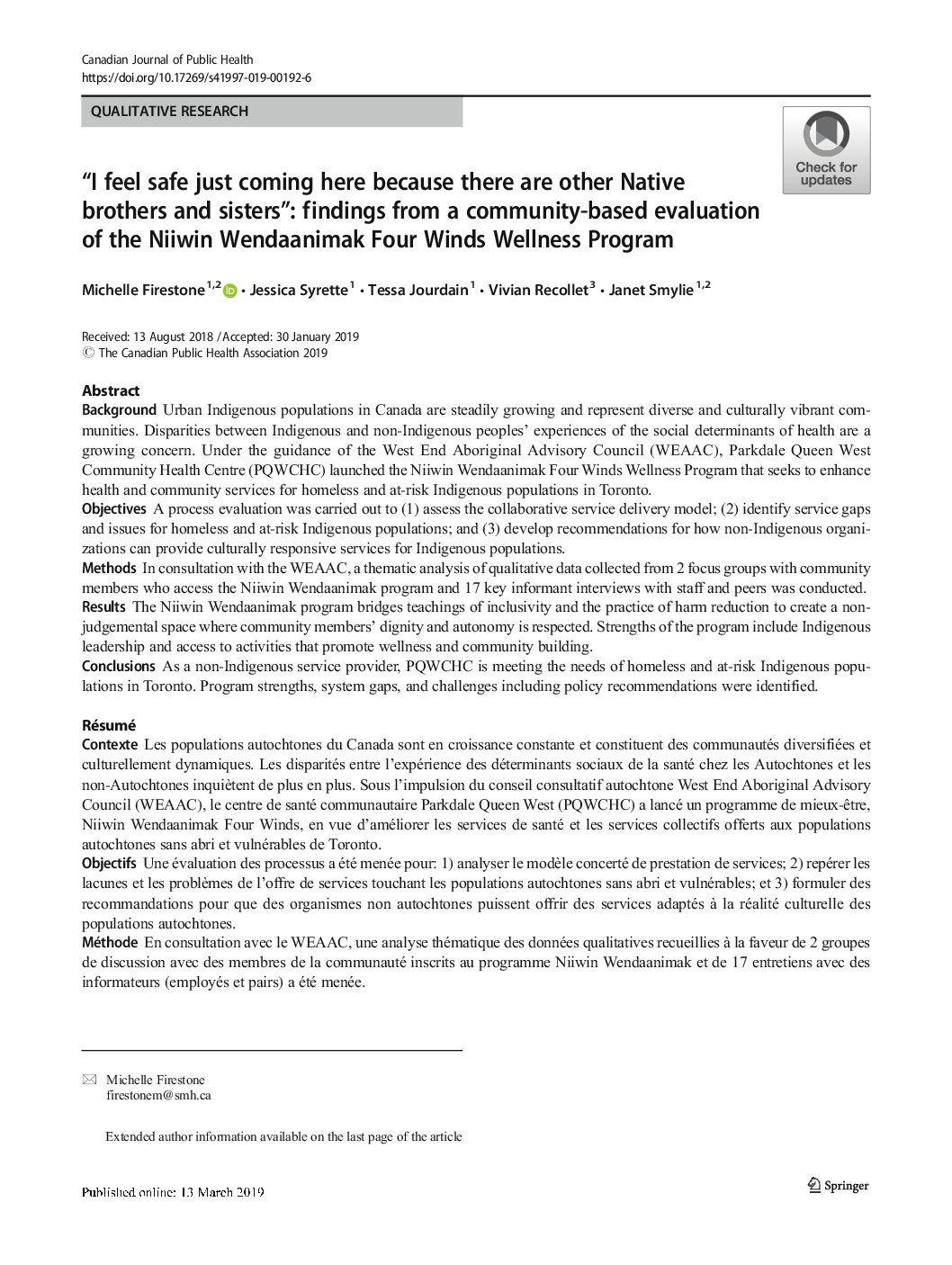 “I feel safe just coming here because there are other Native brothers and sisters”: findings from a community-based evaluation of the Niiwin Wendaanimak Four Winds Wellness Program