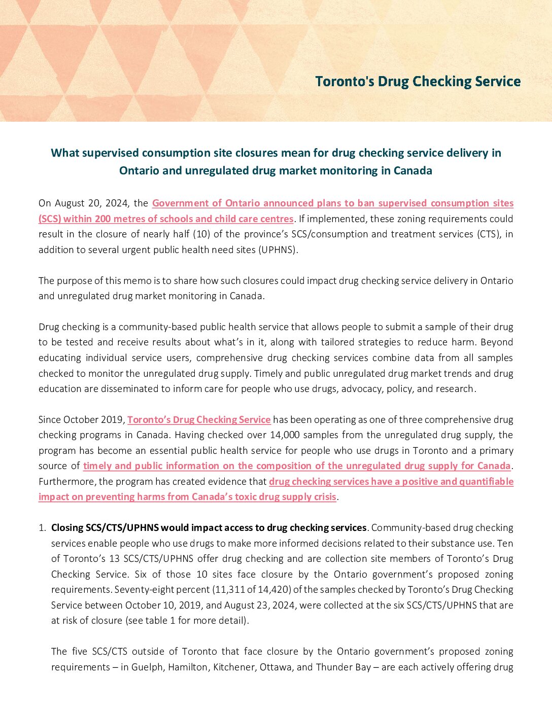 What supervised consumption site closures mean for drug checking service delivery in Ontario and unregulated drug market monitoring in Canada