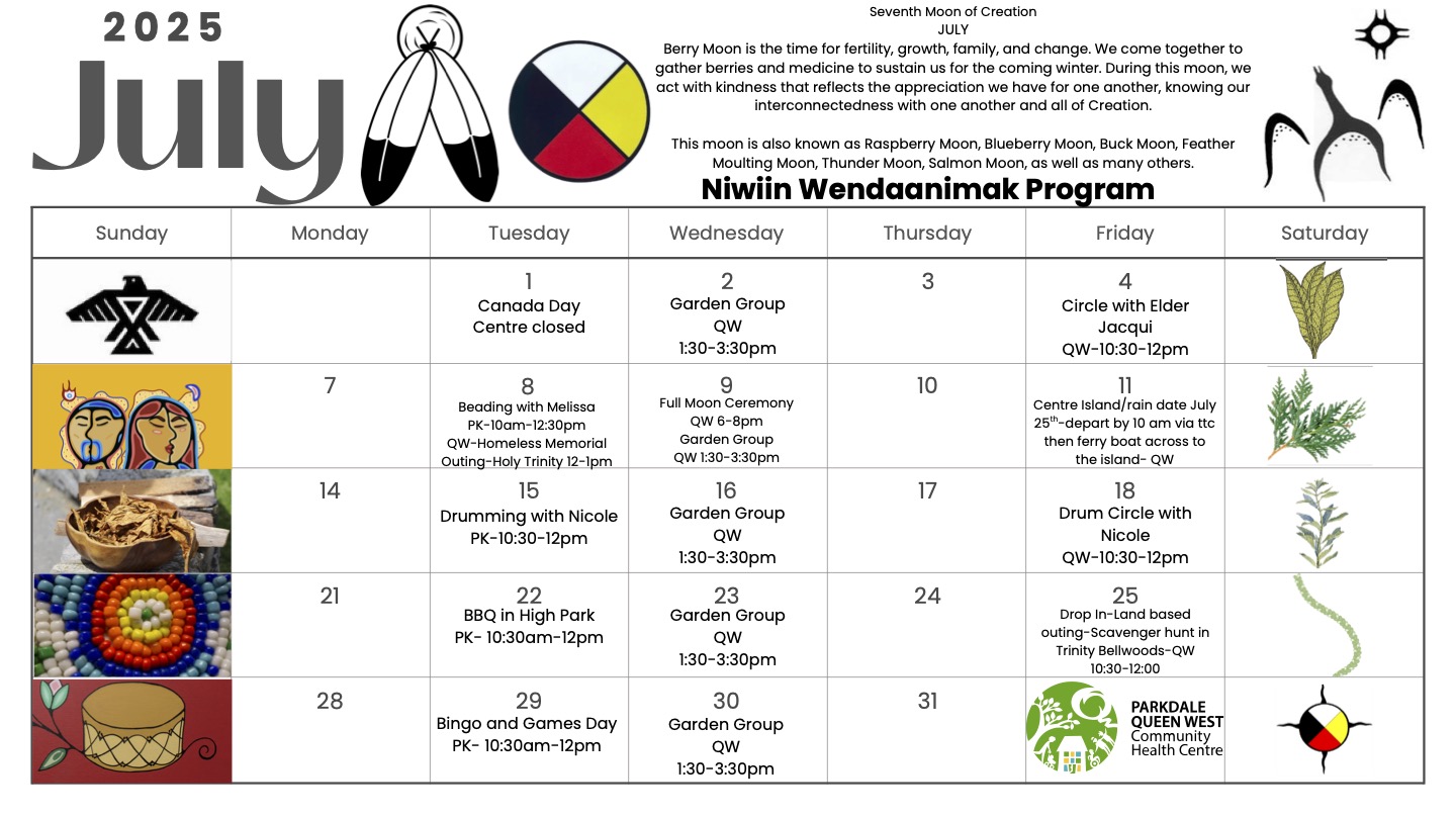 Niiwin Wendaanimak Program Monthly Calendar