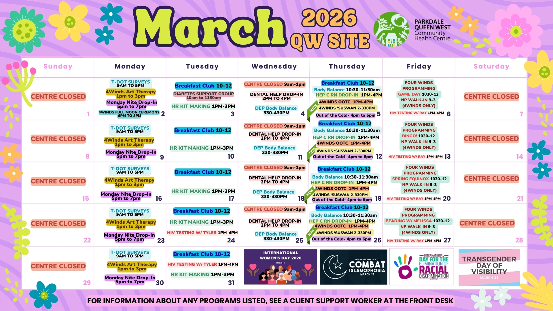 Queen West Program Calendar March