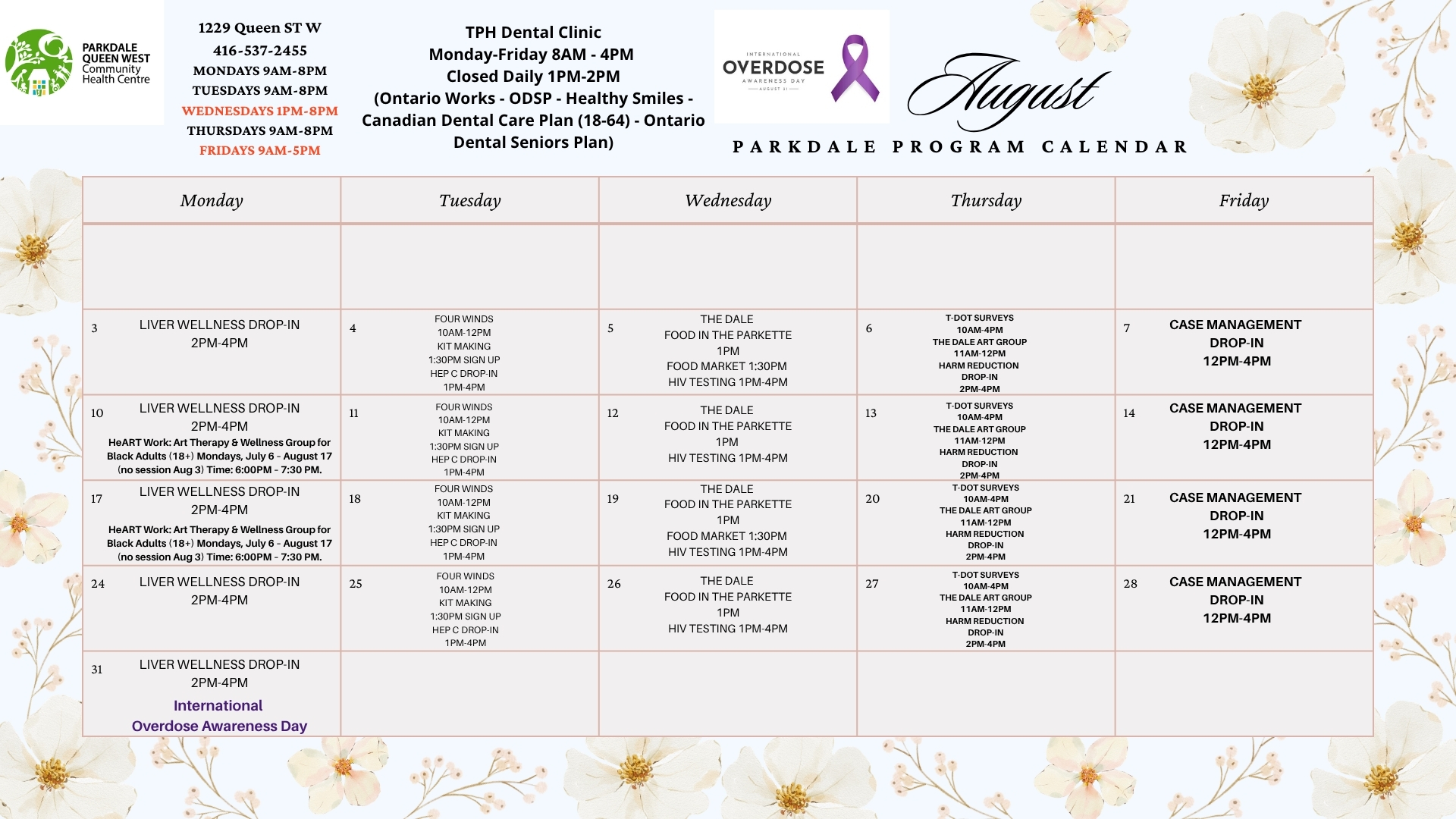Parkdale Program Calendar August 2026