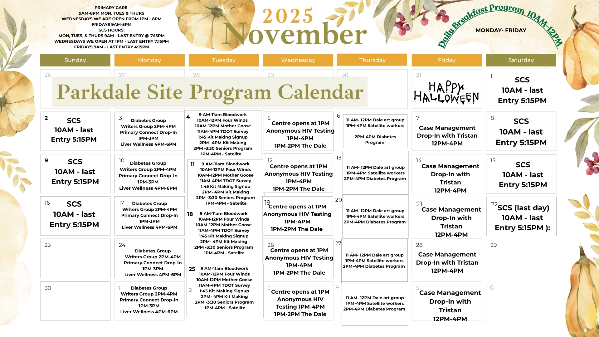 Parkdale Program Calendar September 2025