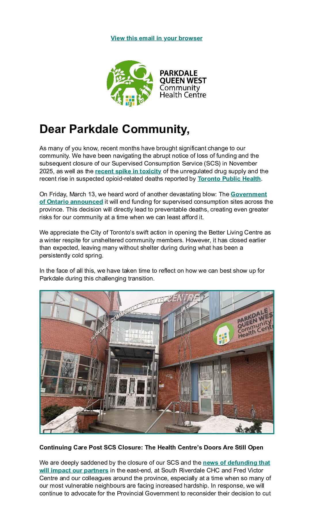 Parkdale Community Update Newsletter April 8 2026