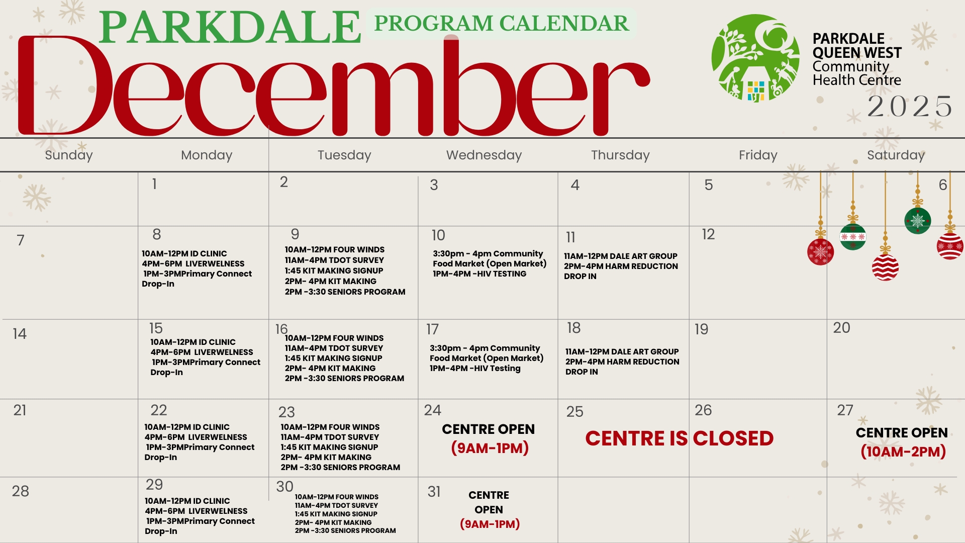 Parkdale Program Calendar December 2025