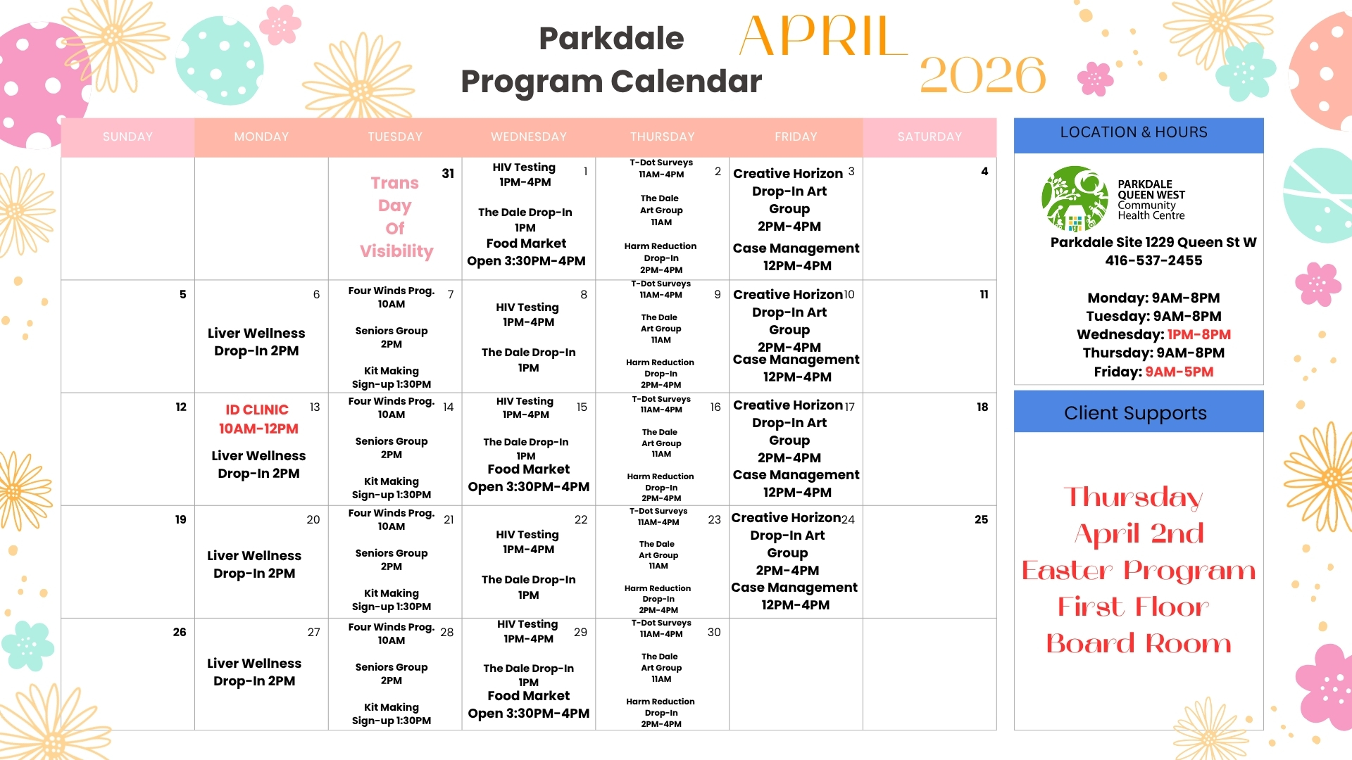 Parkdale Program Calendar April 2026