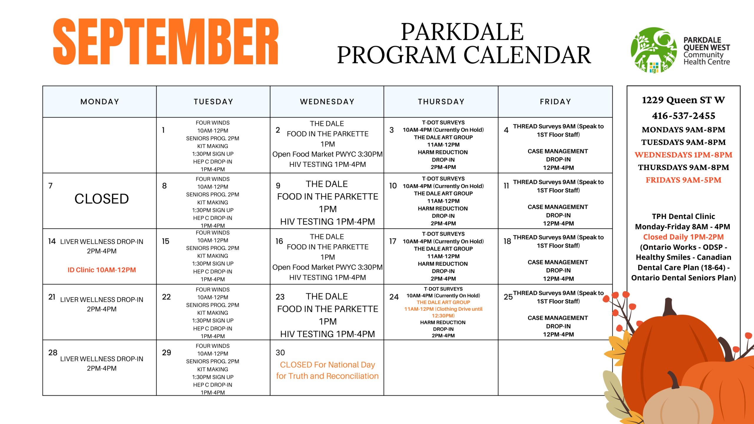 Parkdale Program Calendar September 2026