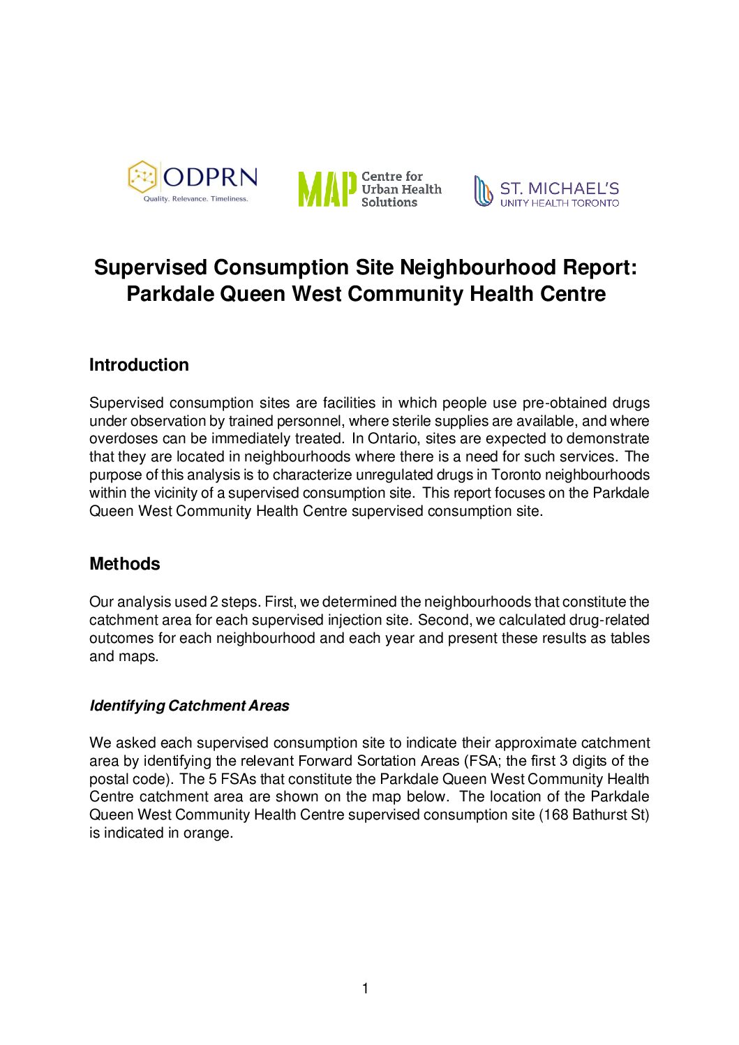 Supervised Consumption Site Neighbourhood Report: Parkdale Queen West Community Health Centre