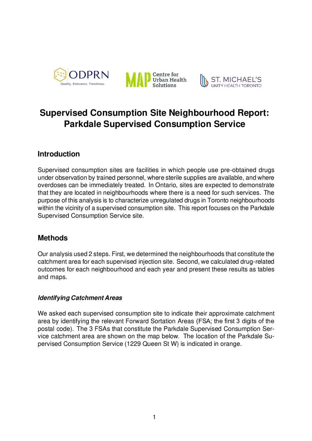 Supervised Consumption Site Neighbourhood Report: Parkdale Supervised Consumption Service