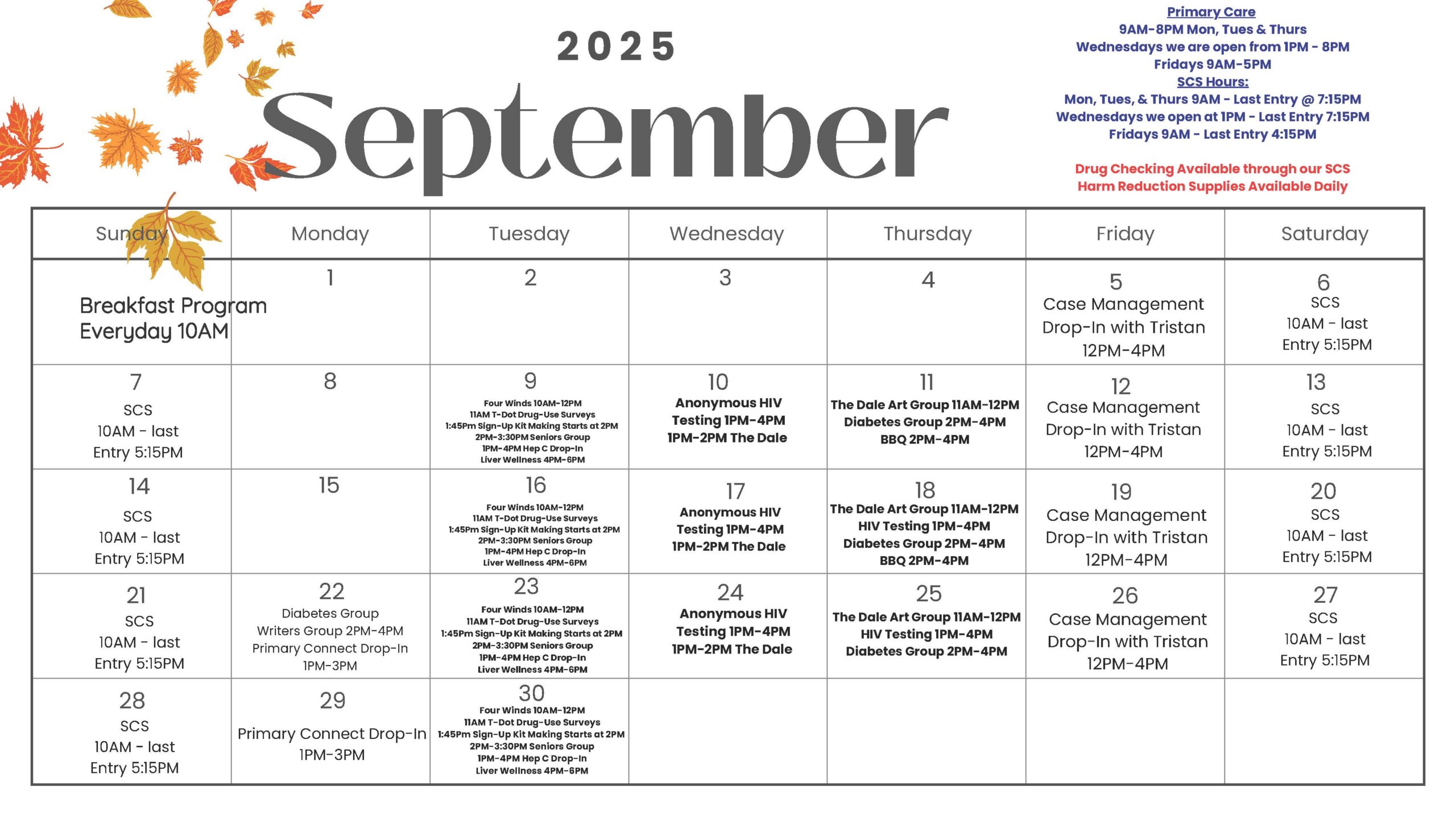 Parkdale Program Calendar September 2025
