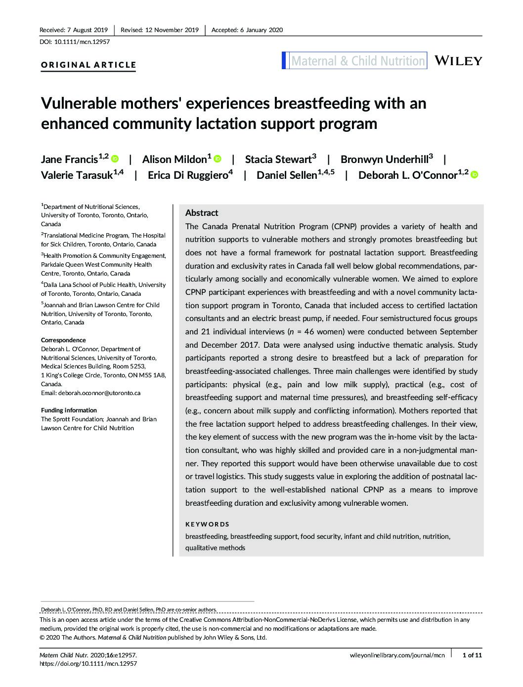 Vulnerable mothers’ experiences breastfeeding with an enhanced community lactation support program